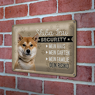 Blechschild Spruch 30x20cm Shiba Inu Security dein Risiko