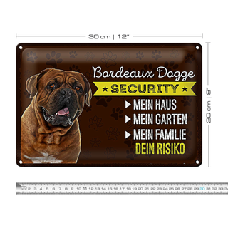 Blechschild Spruch 30x20cm Bordeaux Dogge Security dein Risiko