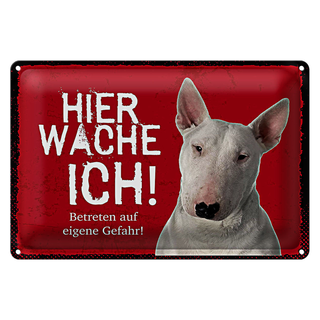 Blechschild Spruch 30x20cm Bullterrier hier wache eigene Gefahr