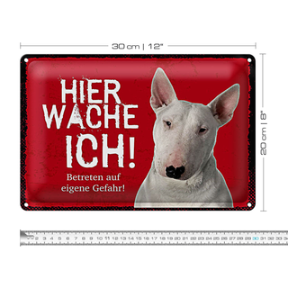 Blechschild Spruch 30x20cm Bullterrier hier wache eigene Gefahr