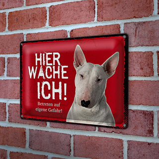 Blechschild Spruch 30x20cm Bullterrier hier wache eigene Gefahr