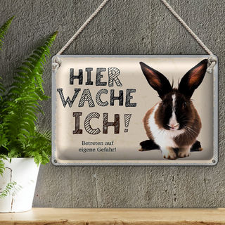Blechschild Spruch 30x20cm Hase hier wache ich eigene Gefahr
