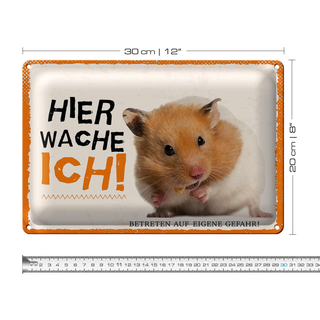 Blechschild Spruch 30x20cm Hamster hier wache ich eigene Gefahr