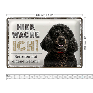 Blechschild Spruch 30x20cm Pudel hier wache eigene Gefahr