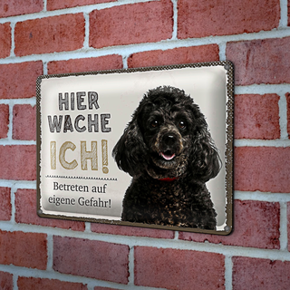 Blechschild Spruch 30x20cm Pudel hier wache eigene Gefahr
