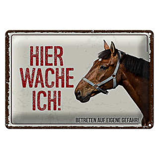 Blechschild Spruch 30x20cm Pferd hier wache ich eigene Gefahr