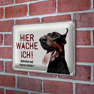 Blechschild Spruch 30x20cm Doberman hier wache eigene Gefahr