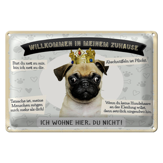 Blechschild Spruch 30x20cm Tiere Mops willkommen wohne hier