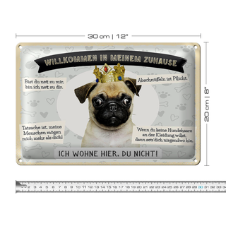 Blechschild Spruch 30x20cm Tiere Mops willkommen wohne hier