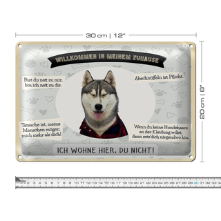 Blechschild Spruch 30x20cm Tiere Haski willkommen wohne hier