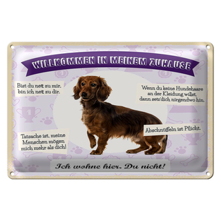 Blechschild Spruch 30x20cm Tiere Dackel willkommen wohne hier