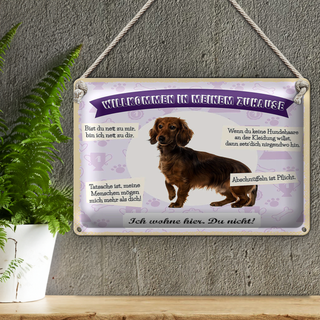 Blechschild Spruch 30x20cm Tiere Dackel willkommen wohne hier