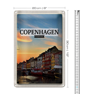Blechschild Reise 20x30cm Copenhagen Denmark Sonnenuntergang