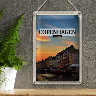 Blechschild Reise 20x30cm Copenhagen Denmark Sonnenuntergang