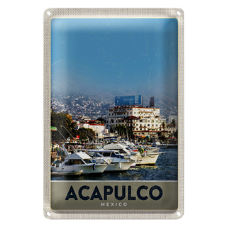 Blechschild Reise 20x30cm Acapulco Mexiko Yacht Gebirge Meer