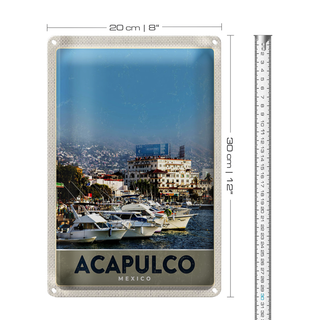 Blechschild Reise 20x30cm Acapulco Mexiko Yacht Gebirge Meer
