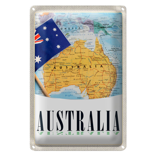 Blechschild Reise 20x30cm Australien Kontinent Atlas Karte