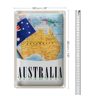 Blechschild Reise 20x30cm Australien Kontinent Atlas Karte