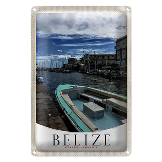 Blechschild Reise 20x30cm Belize Central Amerika Boote Ufer