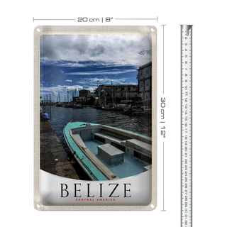 Blechschild Reise 20x30cm Belize Central Amerika Boote Ufer