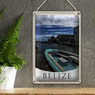 Blechschild Reise 20x30cm Belize Central Amerika Boote Ufer