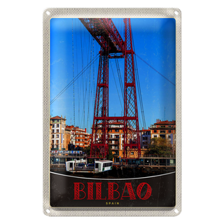 Blechschild Reise 20x30cm Bilbao Spanien Europa rote Brücke