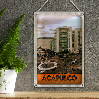 Blechschild Reise 20x30cm Acapulco Mexiko Innenstadt Hochhaus