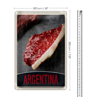 Blechschild Reise 20x30cm Argentinien Steak Fleisch Kuh Rind