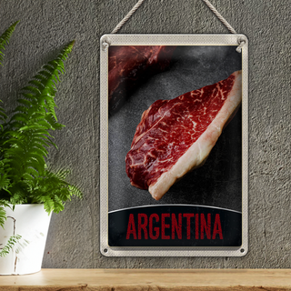 Blechschild Reise 20x30cm Argentinien Steak Fleisch Kuh Rind