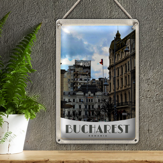 Blechschild Reise 20x30cm Bukarest Rumänien Hauptstadt Urlaub