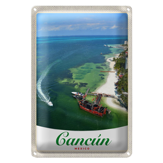 Blechschild Reise 20x30cm Cancun Mexiko Strand Meer Schiffe