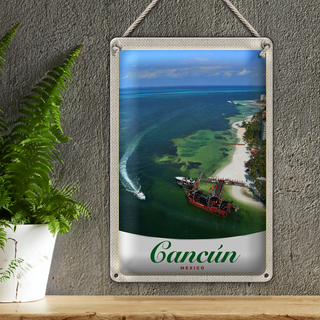 Blechschild Reise 20x30cm Cancun Mexiko Strand Meer Schiffe