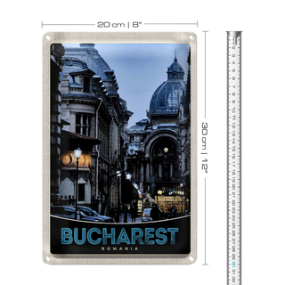 Blechschild Reise 20x30cm Bukarest Romänien Stadt Architektur