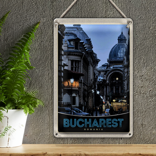 Blechschild Reise 20x30cm Bukarest Romänien Stadt Architektur