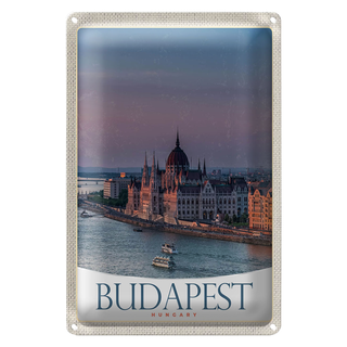Blechschild Reise 20x30cm Aussicht auf Budapest Kirche Ungarn