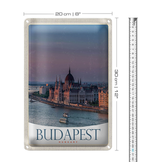 Blechschild Reise 20x30cm Aussicht auf Budapest Kirche Ungarn