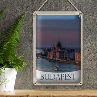 Blechschild Reise 20x30cm Aussicht auf Budapest Kirche Ungarn