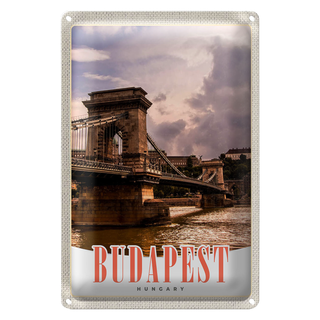 Blechschild Reise 20x30cm Budapest Ungarn Brücke Fluss Stadt
