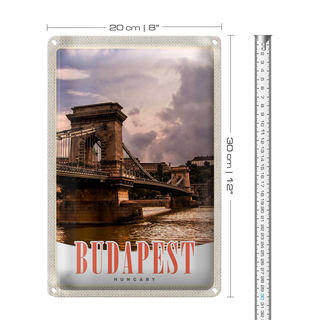 Blechschild Reise 20x30cm Budapest Ungarn Brücke Fluss Stadt