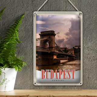 Blechschild Reise 20x30cm Budapest Ungarn Brücke Fluss Stadt