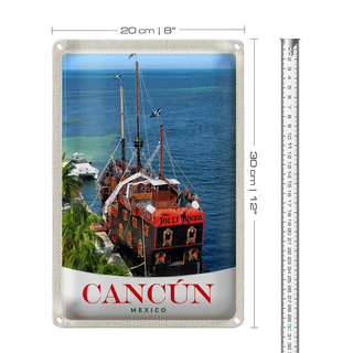 Blechschild Reise 20x30cm Cancun Mexiko Schiff Jolly Roger
