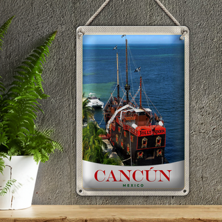 Blechschild Reise 20x30cm Cancun Mexiko Schiff Jolly Roger