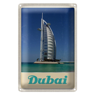 Blechschild Reise 20x30cm Dubai Afrika Strand Meer Hochhaus