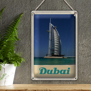 Blechschild Reise 20x30cm Dubai Afrika Strand Meer Hochhaus