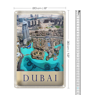 Blechschild Reise 20x30cm Aussicht auf Dubai Hochhaus Meer