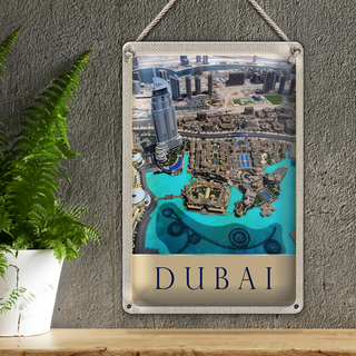 Blechschild Reise 20x30cm Aussicht auf Dubai Hochhaus Meer