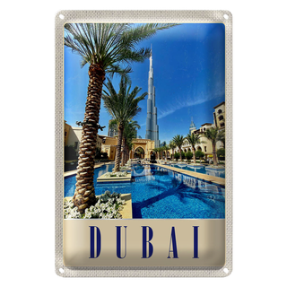 Blechschild Reise 20x30cm Dubai Palmen Wolkenkratzer Urlaub
