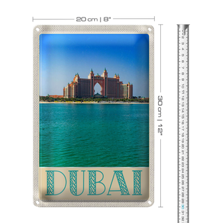 Blechschild Reise 20x30cm Dubai Strand Meer Moschee Sonne