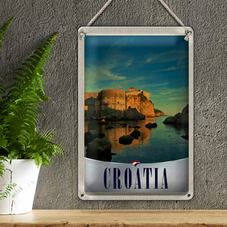Blechschild Reise 20x30cm Kroatien Burg Strand Meer Europa