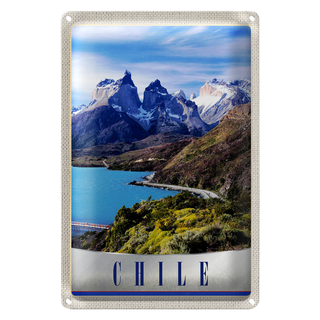 Blechschild Reise 20x30cm Chile Gebirge Meer Natur Schnee
